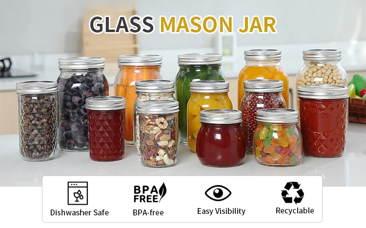 Wholesaler Mason Jars Food Storage Glass Mason Jars Kitchen Food Preservation Glass Jar With Metal Airtight Lids