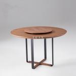 Wooden Walnut Metal Legs Round Dining Table With Rotating Centre