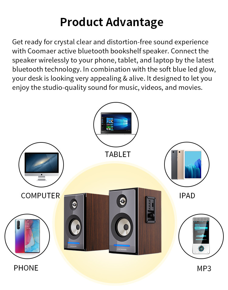 RGB Lighting 50Hz Compact Wireless Bookshelf Speakers With Subwoofer