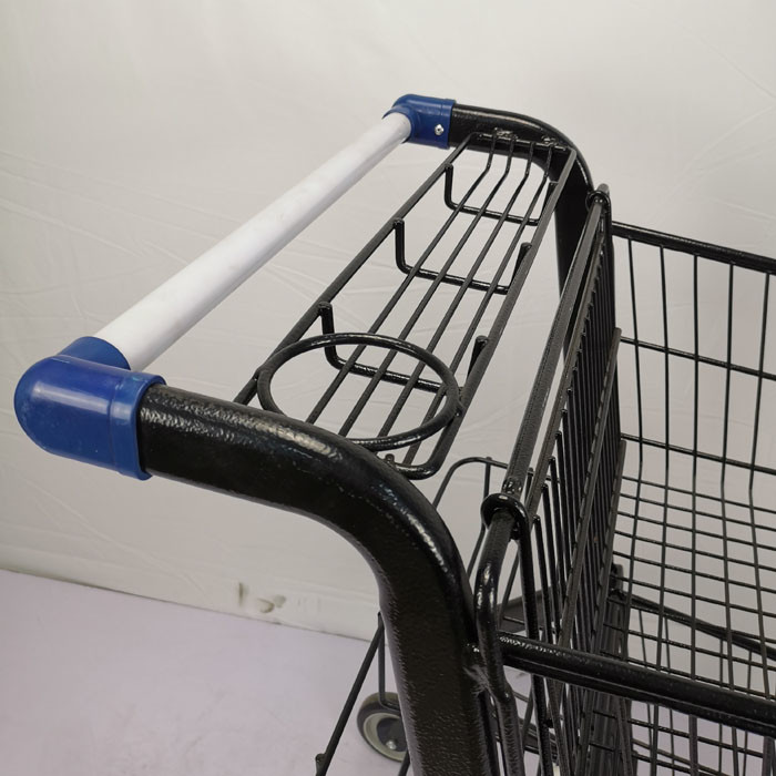 Black Powder Coating Shopping Basket Trolley Two Layer Grocery Store Cart