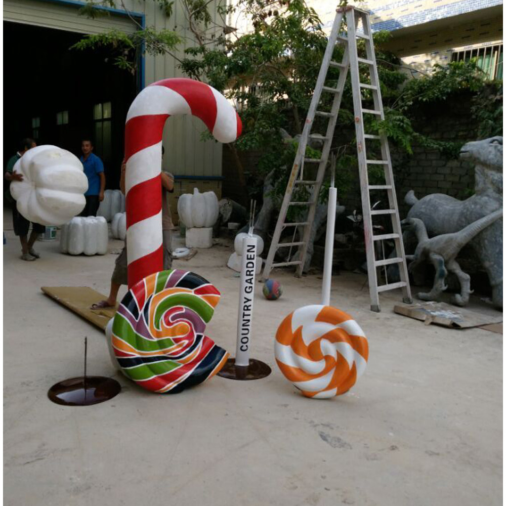 large fiberglass statue colorful lollipop model as decoration in plaza hall or square