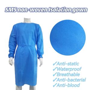 China Disposable Surgical Gown Blue 45GSM Breathable Antistatic Hypo Allergenic Comfort Adequate Stock Ties Infection Prevention factory