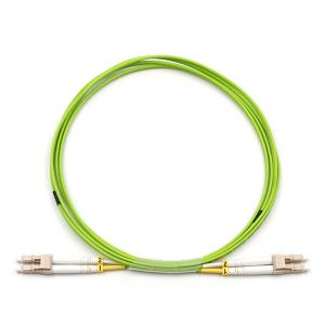 China LC UPC To LC UPC Fiber Optic Patch Cable Duplex OM5 Multimode OFNR 2.0mm Lime Green factory