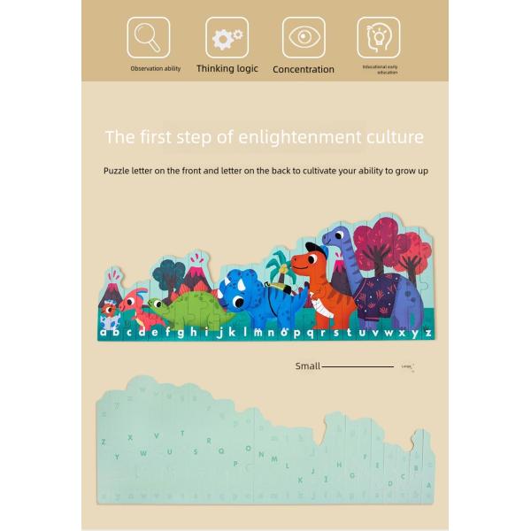 Enlightenment 26 Letters Striped Puzzles Children's Educational Toys Early Cognitive Double-sided Cartoon Animal Jigsaw