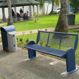 China Powder Coated Blue Metal Garden Bench For Outdoor Street Playground Leisure factory