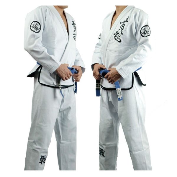 420G GI Jiu Jitsu Uniform With Dragon Design White Brazilian Jiu Jitsu Suit
