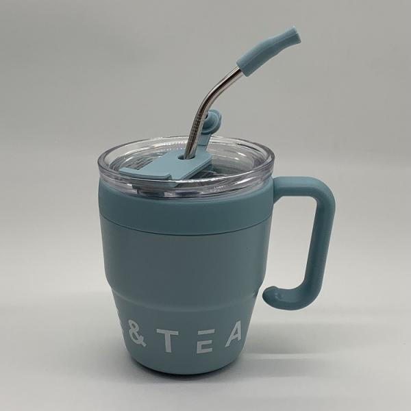 Insulated Travel Mug 1Pcs 480ml Stainless Steel Coffee Cup With Straw Lid