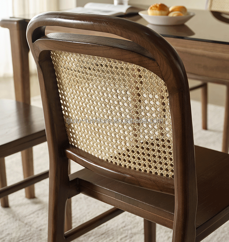 Living Room Furniture Finish Nitrolacquer Solid Wood Dining Chair for Rattan Leisure Design