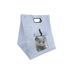 Mechanical Wash EN71 Felt Cat Bag With Side Zipper Flap