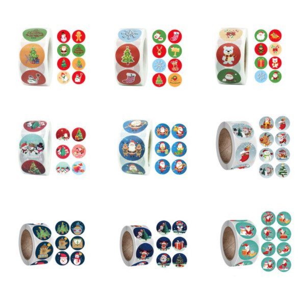 Christmas 2 Inch Round Sticky Labels On A Roll 1000pcs CMYK Color
