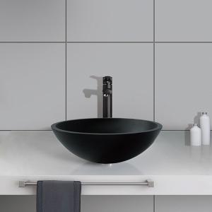 China Hotel Acid Matt Black Basin Round Bathroom Glass Anti Rust Finish factory