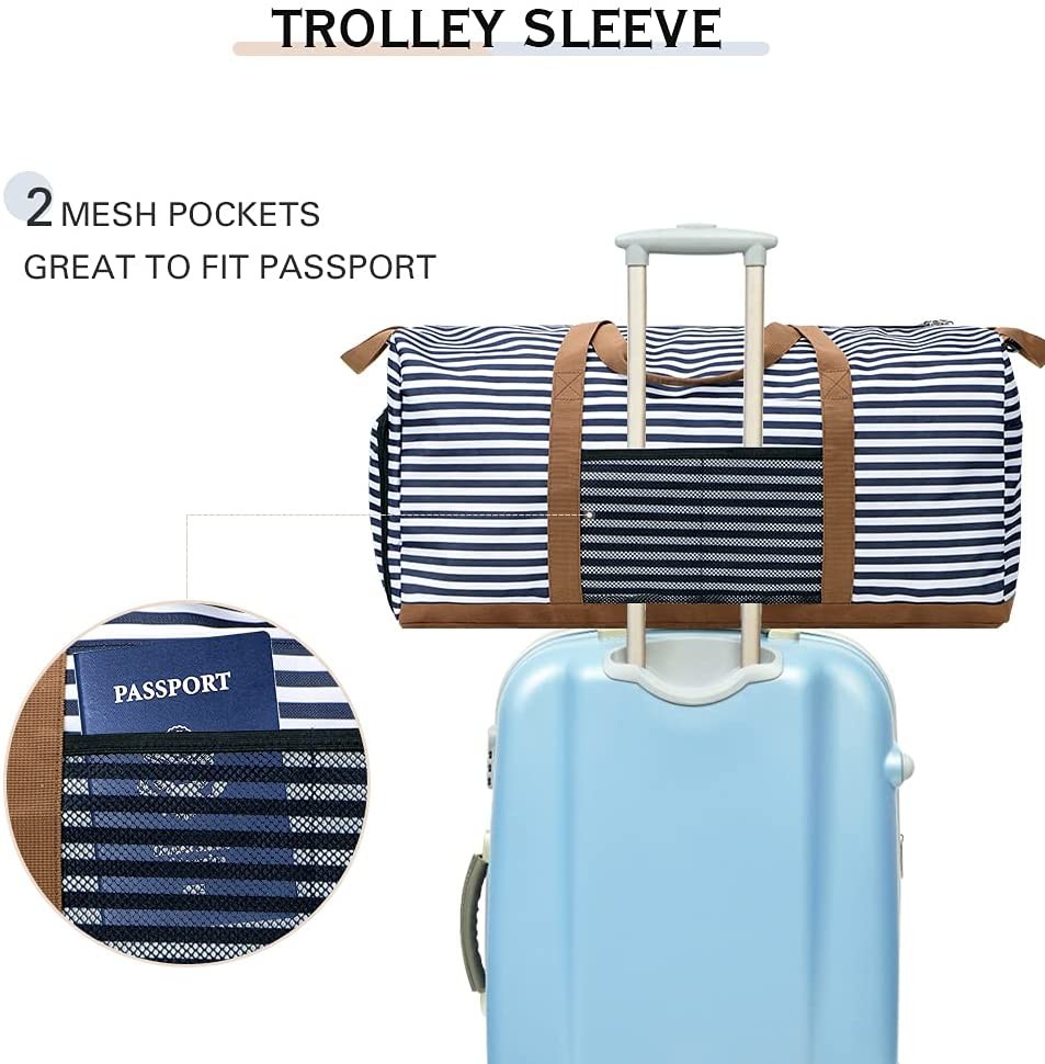 Xxl 100l 60L Travel Foldable Duffel Bag Waterproof Blue Stripe 24.8X11.8X11"
