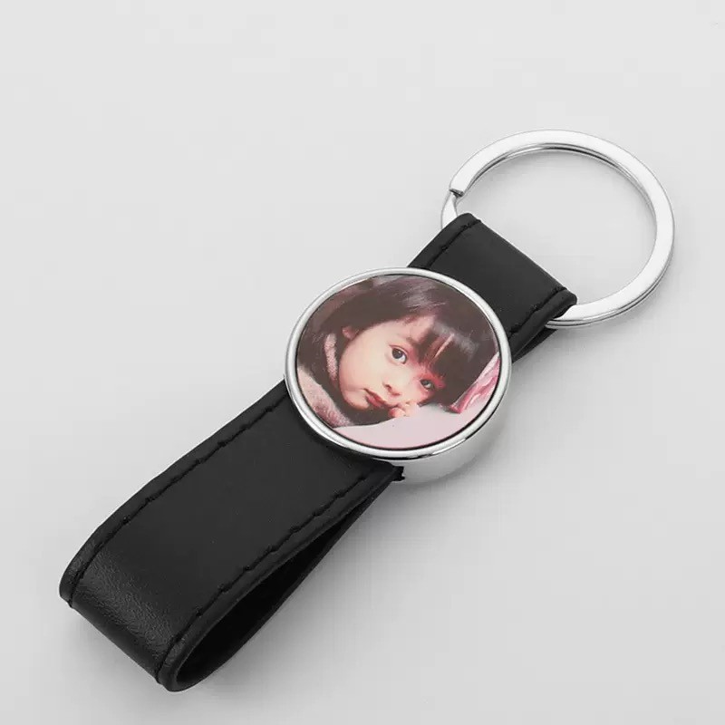 Custom Blank Sublimation Metal Keychain With Leather Strap For Sublimation Heat Transfer Printing