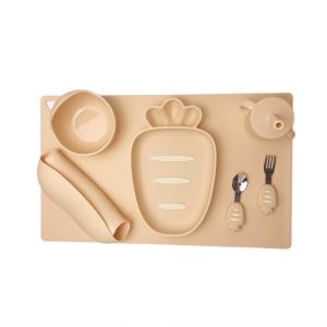 China 7 Pieces Silicone Baby Feeding Set Carrot Shape Dining Table Mat Suction Cup factory