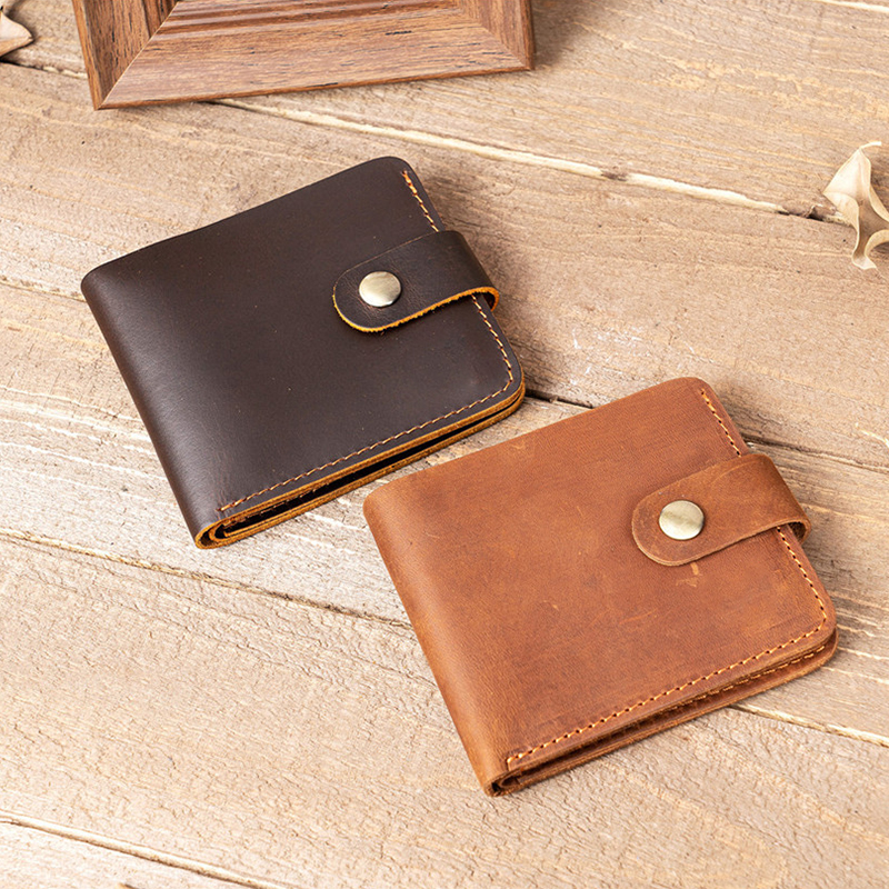 Men's Bifold Slim Coin Purse Wallet in Vintage Genuine Leather Crazy Horse Leather