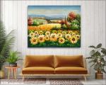 Custom Palette Knife Sunflowers Oil Painting, Decorative Hand Painted Art on