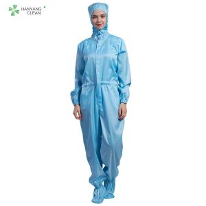China Class 100 Blue Hooded Clean Room Garments Anti Static Coverall S - 5XL Size factory