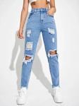 Cotton Fashion Casual Pants Ripped High Street Wear Solid Jeans