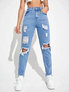 China Cotton Fashion Casual Pants Ripped High Street Wear Solid Jeans factory