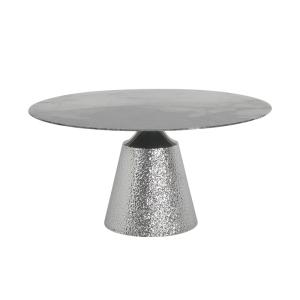 China Round Stainless Steel Dining Table Shiny Silver Wave Panel Natural Marble Top factory