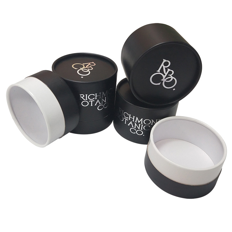 Embossing Black Paper Tea Cylinder Packaging Biodegradable Dustproof