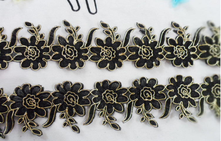 Gold Wire Embrodery Lace Edge with Cord Embroidery Lace Trim