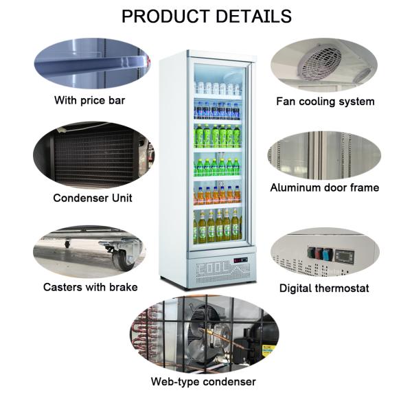 400L Beverages Upright Energy Drink Display Fridge Cooler With Glass Door