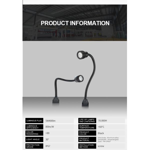 Waterproof LED Gooseneck Work Light AC 220V Easy Installation For CNC Machine