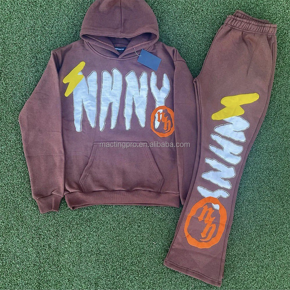 Custom 3D Puff Print Sweatsuits Set Oversized Hoodie and Cotton Joggers for Men S-6XL