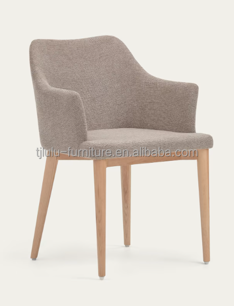 Hotel Restaurant Furniture Natural Color Upholstered Solid Wood Dining Chairs