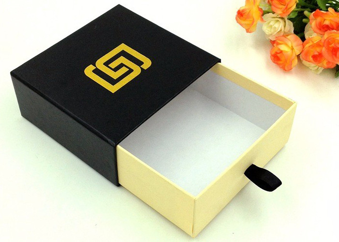 Black Chipboard Book Packaging Boxes , Paper Drawer Box With Offset Printing