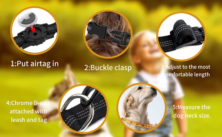 2 in 1 Heavy Duty Dog Collar with AirTag Holder Case Adjustable Reflective Dog Collar with Quick-Release Buckle D-Ring Keychain