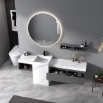 Modern Sintered Stone Slate Freestanding Pedestal Wash Basin Cabinet Set
