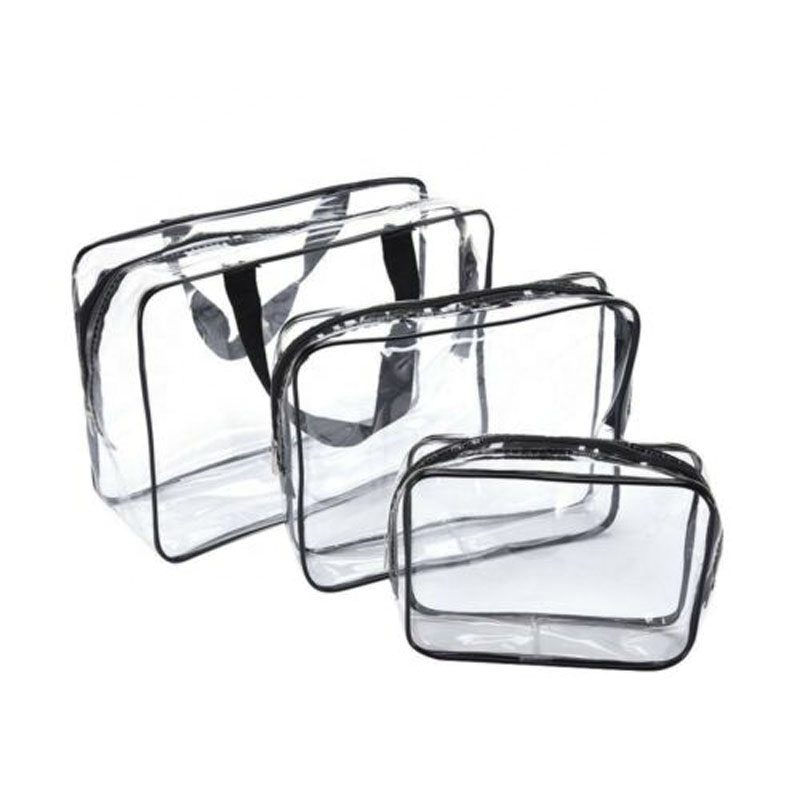 Heat Seal Plain Clear Plastic Makeup Bag Logo Printable Various Size Sewing Zipper
