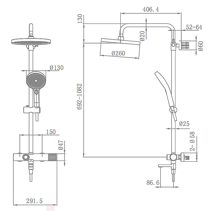 Wall mounted Gold Bathroom Shower Set D 406.4mm 3 Function