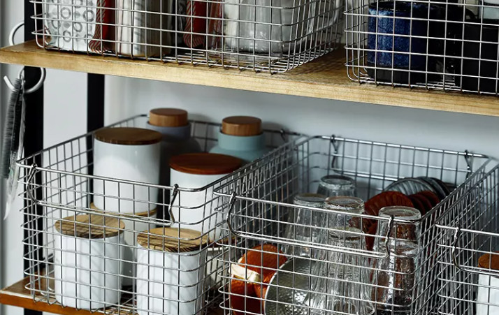 Stainless Steel 2.5mm Wire Mesh Storage Baskets Kitchen Picnic Metal Electroplate