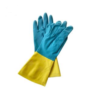 China Anti Leakage Neoprene Bicolor Industrial Glove Blue Yellow Chemical Cut Resistant factory