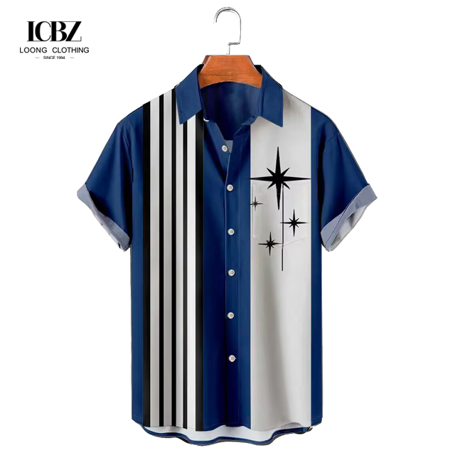 Stand Collar Printed Men's Hawaiian Shirt Summer Coconut Retro Top 3d Casual Beach Shirts