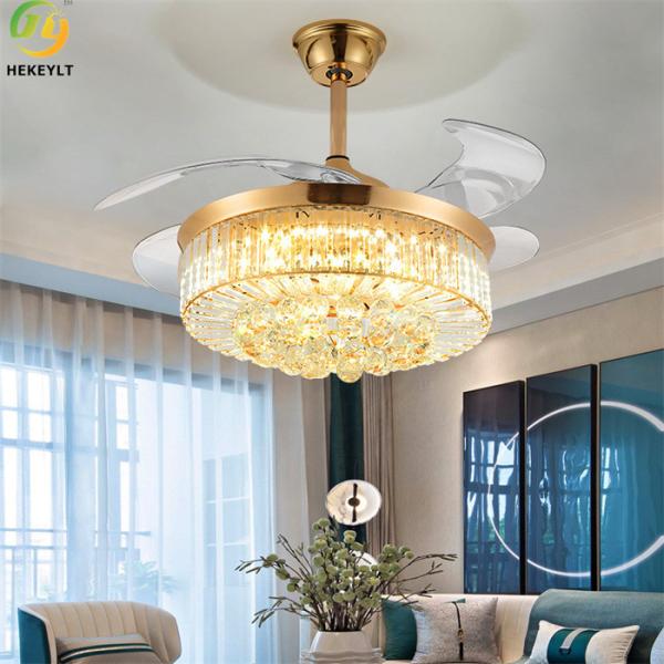 China 42" Luxury Crystal Chandeliers Led Ceiling Fan With Retractable Blades factory