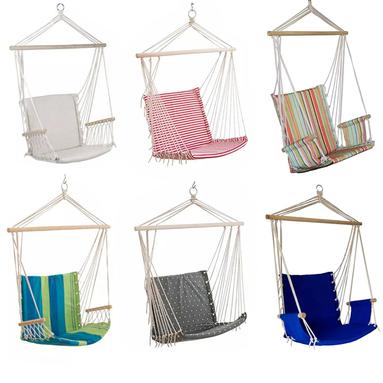 Indoor and Outdoor Metal Frame Outdoor Swing Chair with Cotton Rope Hanging Hammock