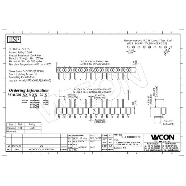 2.54 mm Machined Pin Header R/A PPS H=3.0 Mm L=12.7 WCON Connector