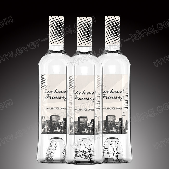 Empty Customized Logo Round Tequila Glass Bottle Frosted 700ml