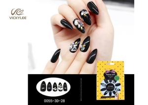 China Fashion Artificial Stiletto 3D ABS Black False Nails With Stone factory