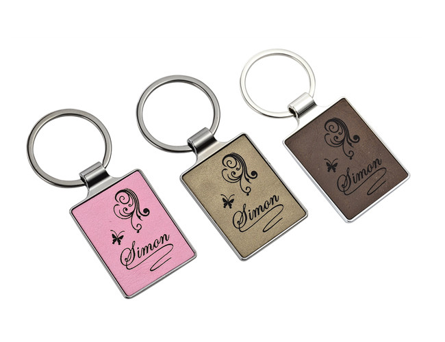 Laser Engraving Logo Leather Key Chains 55mm 4mm Pink Key Ring Advertising