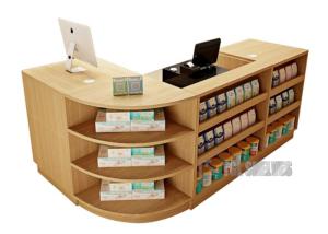 China Customizable Supermarket Checkout Counter MDF Wood Grocery Shop Cashier Desk factory