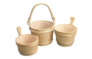 China Steam Sauna Accessories Sauna Wooden Bucket And Spoon With Plastic Inner on sale