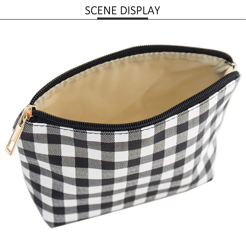 3pcs Black White Plaid Polyester Waterproof Makeup Bag