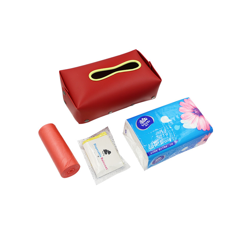19.5*12*6cm Leather Tissue Box Cover Red Suede Multi Function