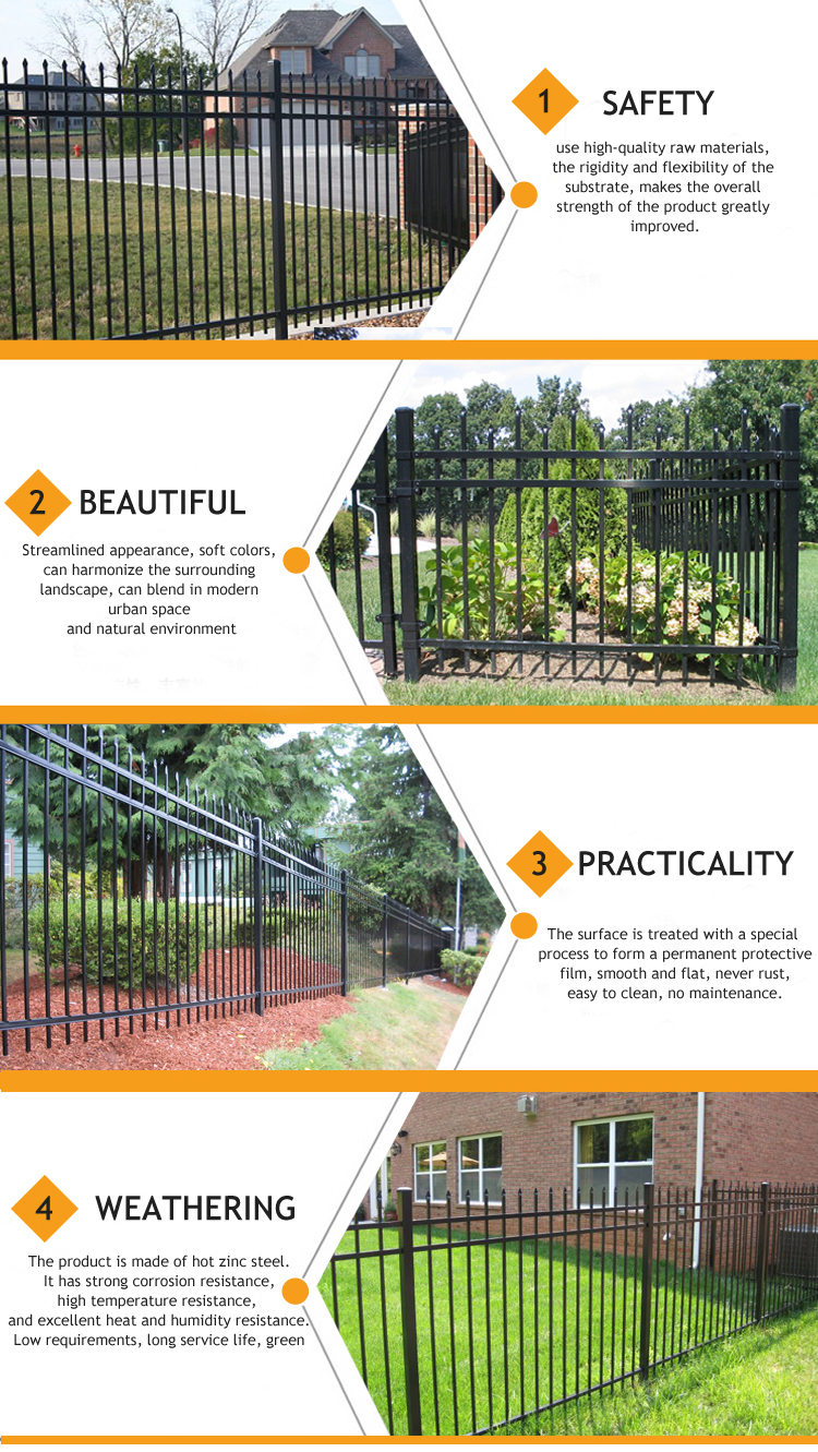 Modern decorative 6ft x 8ft galvanized black coated steel tube garrison fence panel