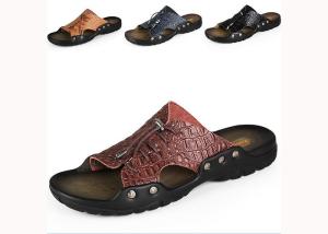 China Comfortable Summer Mens Beach Slippers , Brown / Yellow Mens Slip On Slippers factory